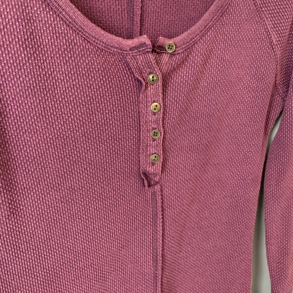 Free People Maroon Henley Waffle Knit Top with Gray Marled Cuffs - Picture 3 of 6